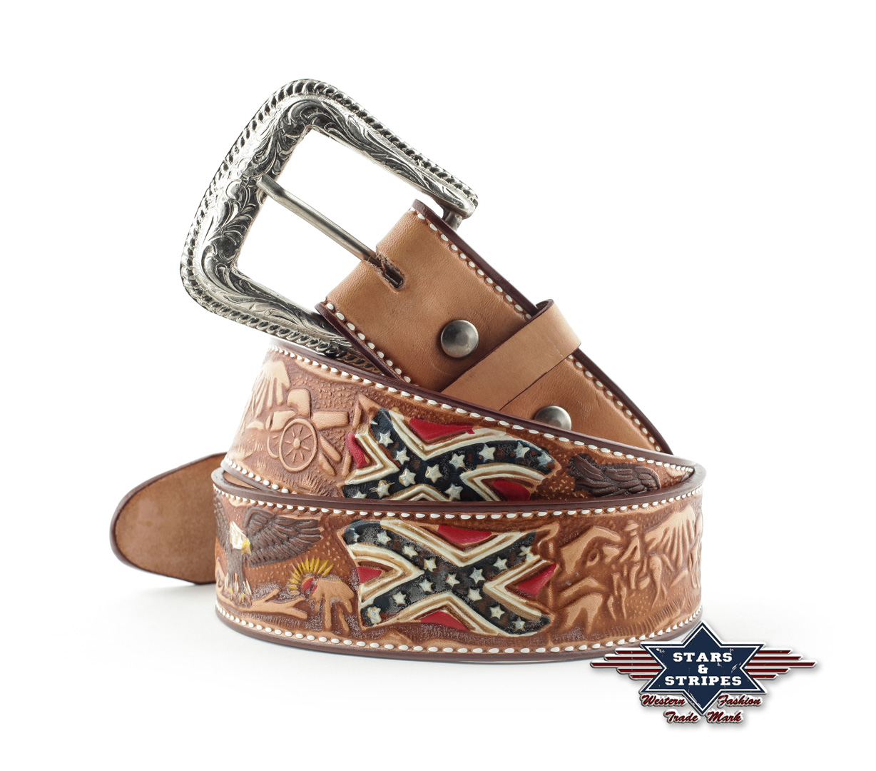 Western belt WG-12, light brown with American flag